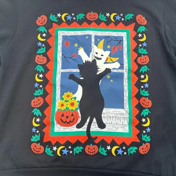 RARE Spumoni Black Cat Ghost Double Sided Novelty Halloween Sweatshirt 2XL Sweatshirts & Hoodies